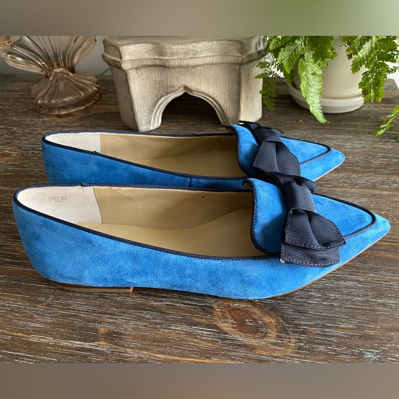 Ann Taylor Pretty Blue Suede Ziggy Bow Flats Slip On Shoes Leather Womens 9 - Picture 3 of 13